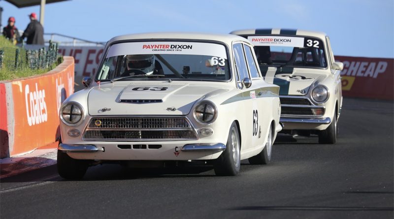 Don Knight's pushrod pushes Mike George_s Lotus over the top in the battle of the Cortinas. Throttlejamphotography.