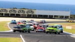 Steve Land\'s Capri leads Jason Armstrong\'s superfast Mini and Ben Read\'s Mazda into Turn 4